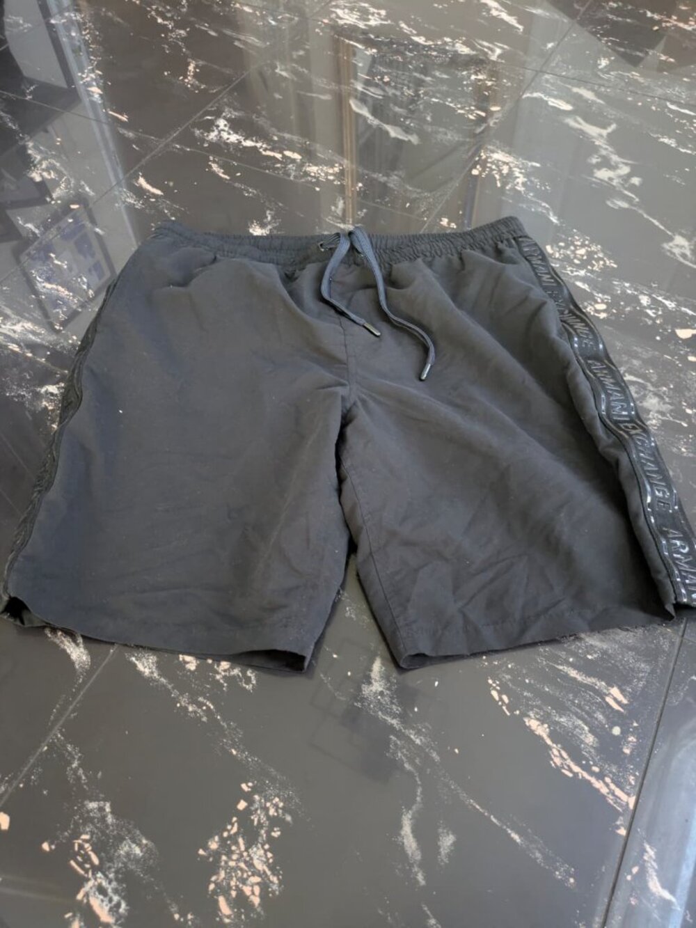 A|X Armani Exchange Black Logo Tape Drawstring Swim Shorts